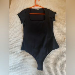 Black Free People Square Neck T-shirt Bodysuit